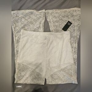 White Lace Coverup Pants With Built-in Shorts.